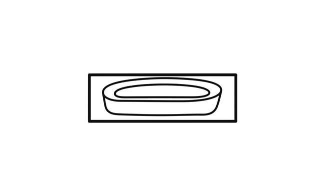 Simple Line Drawing of an Oval Soap Dish in a Rectangle Frame