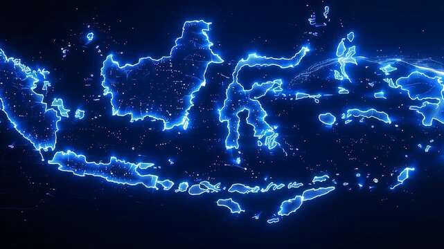 Indonesia Map Neon Glow Technology Background Illustration