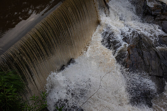 Splashing water of the dam on the river in the mountains near Helen, GA
