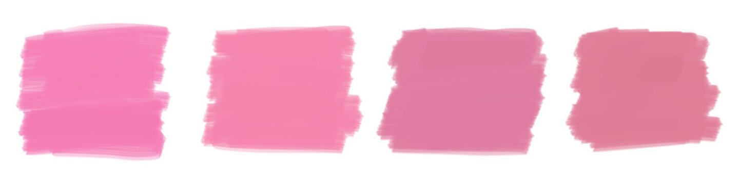 Set of pink paint brush strokes. Acrylic swatches, color palette samples, makeup smudge, cosmetic texture. Abstract watercolor stains for cosmetic branding, graphic design.