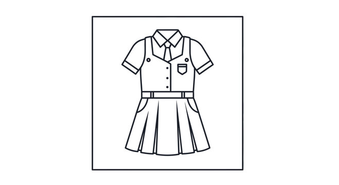 School Uniform Dress Icon, Girl's Uniform, Pleated Skirt, Shirt, Tie, Vector Illustration
