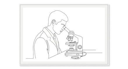 Naklejka premium Scientist in Lab Coat Using Microscope for Research in Laboratory