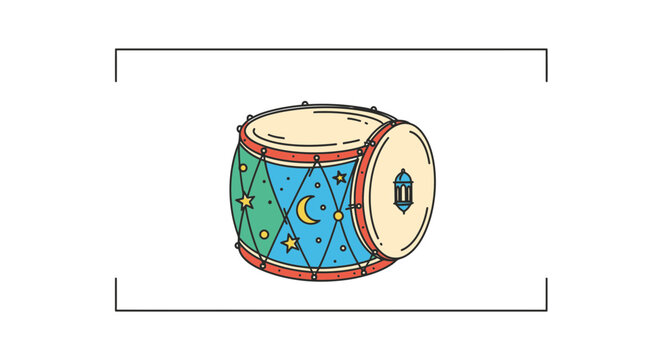Ramadan Drum (Daf) Illustration - Islamic Celebration, Musical Instrument, Festive Icon