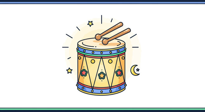 Ramadan Drum (Daf) with Stars and Crescent Moon, Islamic Celebration Music Instrument