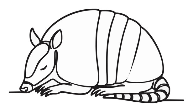 Nine-banded armadillo sleeping line art icon. Generative AI