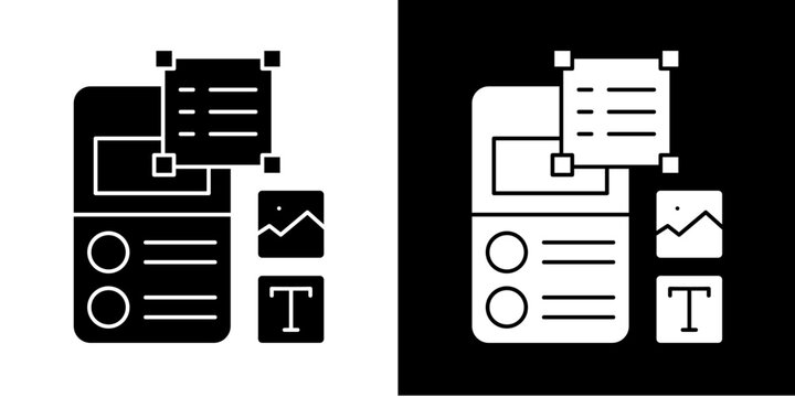 Mobile App Wireframe Icon Set White Glyph Style Collection