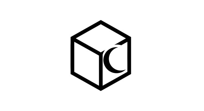 Simple Black Cube with Crescent Logo.