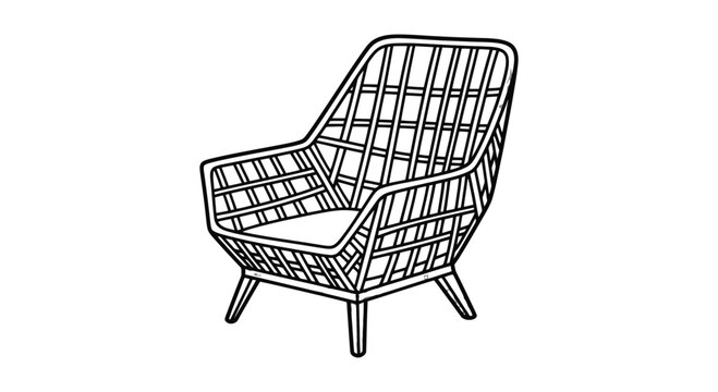 Modern Wicker Armchair with Grid Pattern.