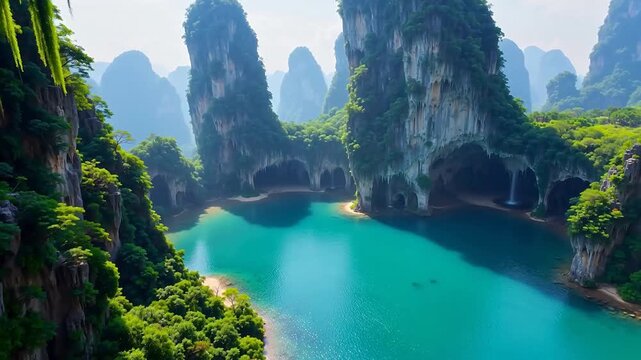 Drone Sweeping Through Karst Peak Forest Reveals Cave Heaven in Southern China