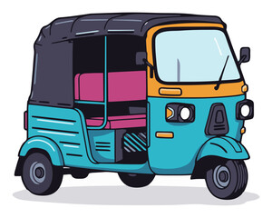 Fototapeta premium Cyberpunk auto rickshaw taxi with glowing light effects. Generative AI