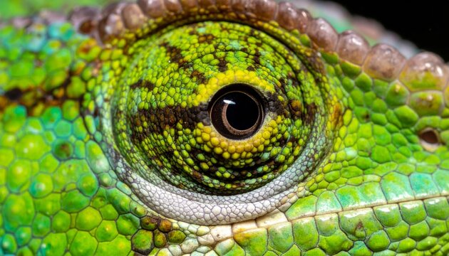 Close-up of a vibrant green lizard eye.