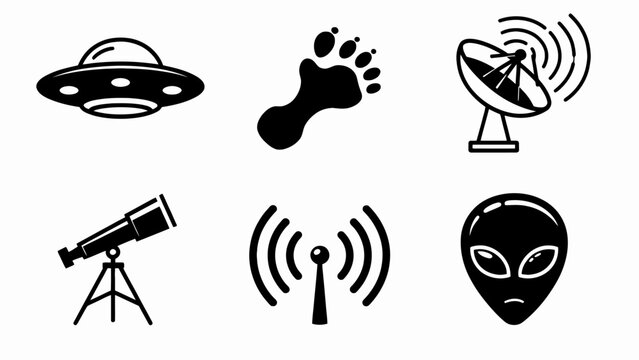 UFO, Bigfoot, Alien, Telescope, Satellite Dish, Radio Icons