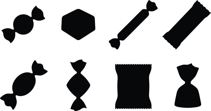 Assorted Candy Silhouette Set Wrapped Sweets and Confectionery Vector Icons