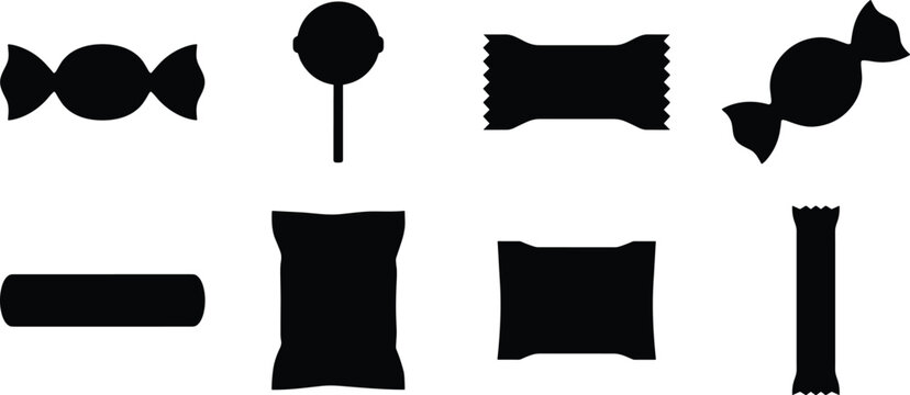 Candy and Sweet Packaging Silhouette Set with Wrapped Confectionery Vector Collection