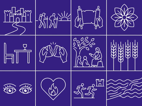 Biblical Emmaus Road Story Line Icon Set Christian Religious Symbols