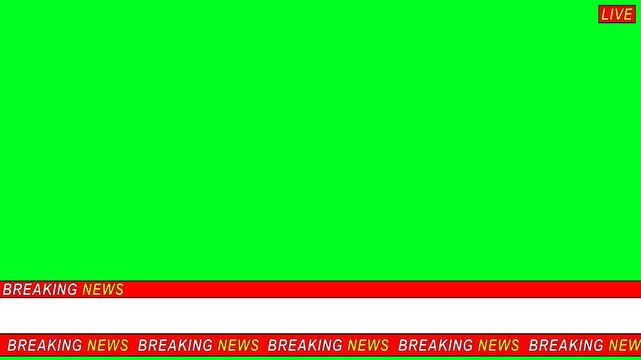 Breaking News lower third animaion, horizonal scrolling with blank text, red and white colors, live breaking news green screen and seamless looping, 4k video.