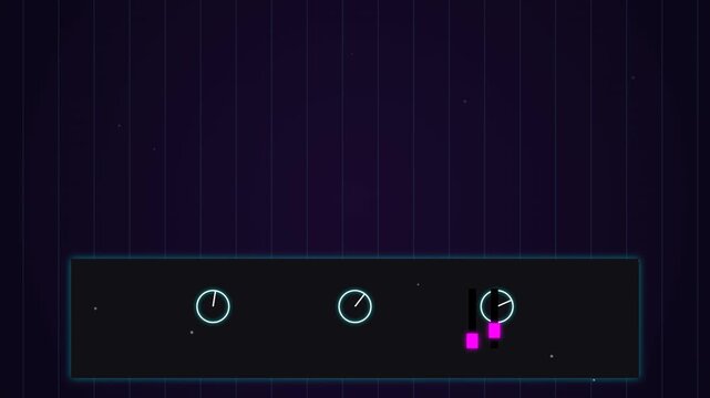 Minimalist Audio Interface with Glowing Neon Knobs and Slider Controls