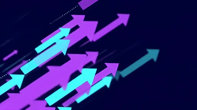 Group of blue and purple arrows shooting diagonally upwards.