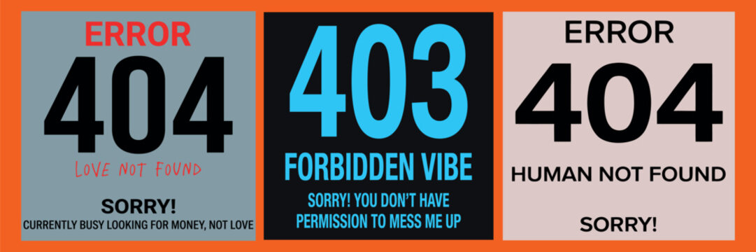Error typography design concepts for 404 and 403 pages with creative messages