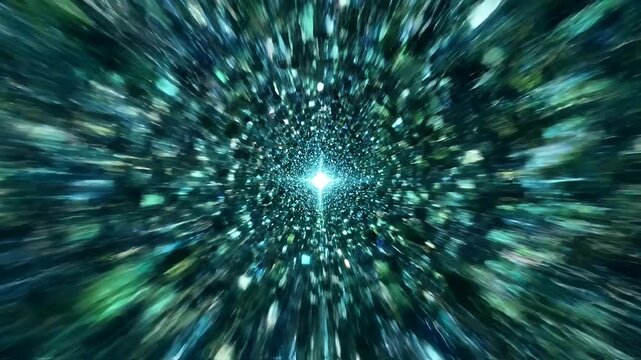 Green high speed digital tunnel with motion blur effect.