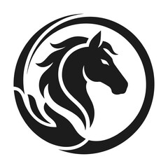 Fototapeta premium Black and white horse head in a circular frame design icon
