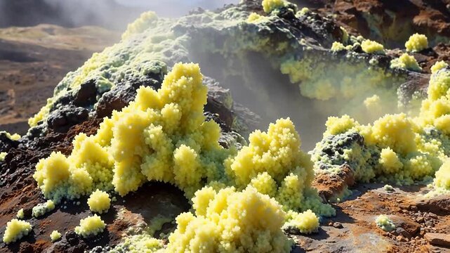 Geyser Sulfur Vents with Crystal Formations