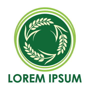 Green circular logo with laurel wreath and lorem ipsum text icon