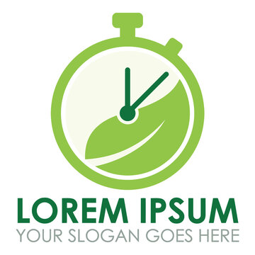 Green stopwatch icon with leaf design and sample text for marketing or business use icon