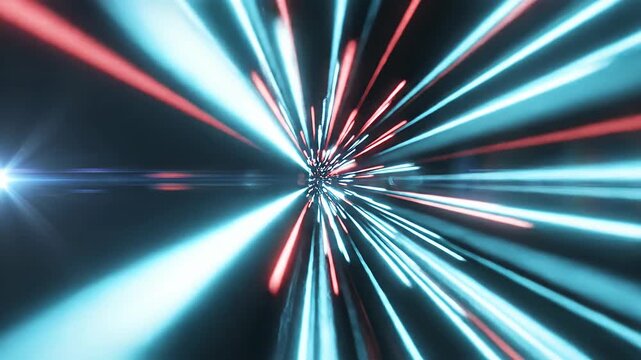 Horizontal red and blue light trails on black.