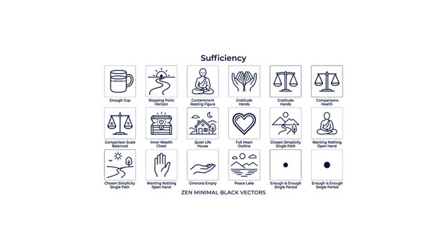  Sufficiency Concept Outline Icon Set on White Background