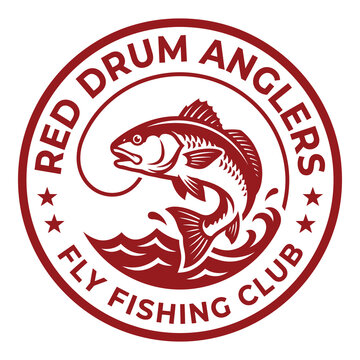 Red Drum Anglers Fly Fishing Club logo with fish and waves icon