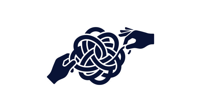 Two hands untangling knotted rope silhouette icon