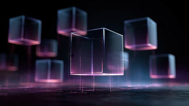 Futuristic 3D render with glowing cubes for AI technology concept