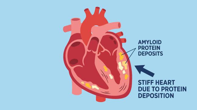 Amyloid Cardiomyopathy Protein Deposition Stiff Heart Illustration