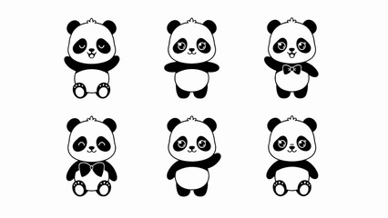 Fototapeta premium Cute Cartoon Panda Characters Collection