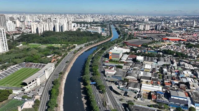 Marginal Tiete in Sao Paulo, aerial view.