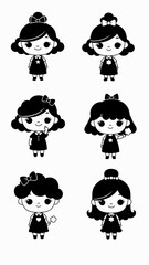 Fototapeta premium Cute Kawaii Girl Characters Set