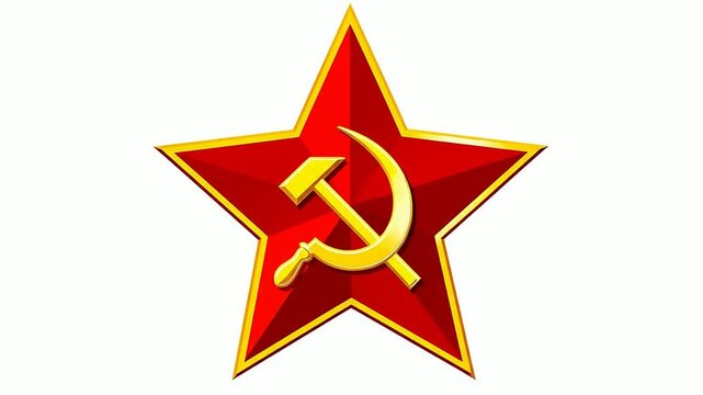 Red star emblem with hammer and sickle symbol in vintage style