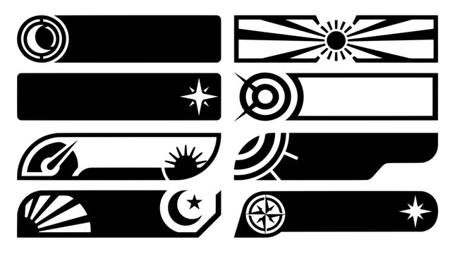 Black and white user interface vector collection featuring slider banners, toggle bars, dashboard gauges, compass, and day night mode icons for web