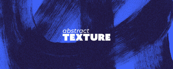 Plakat Ultramarine blue background with grainy bold brush strokes and text template. Grungy thick curved dynamic brush stroke background overlay with grainy, dust and stipple effect. Sporty bg.