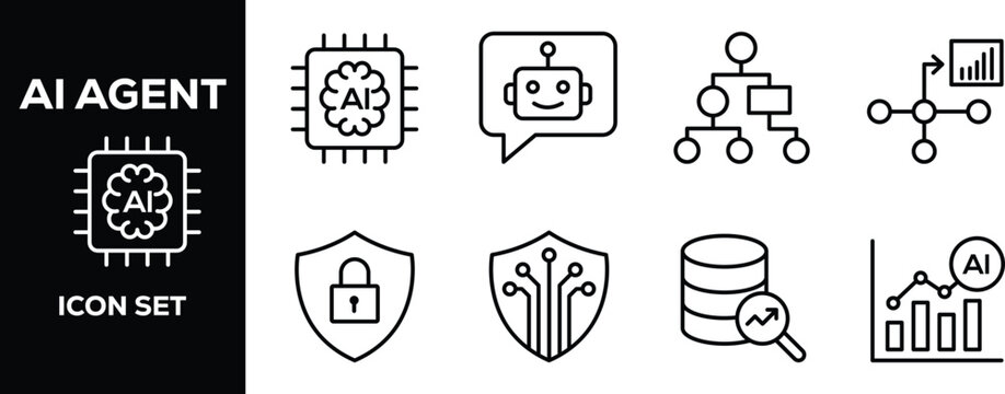 Artificial Intelligence Agent Technology Automation Line Icon Collection