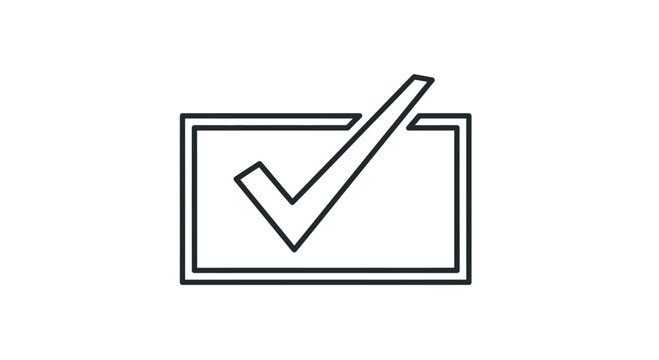 Check Mark Icon on Screen Display, Simple Line Art Graphic for Success and Approval