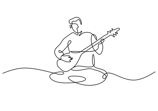 Turkish musician playing saz continuous line drawing
