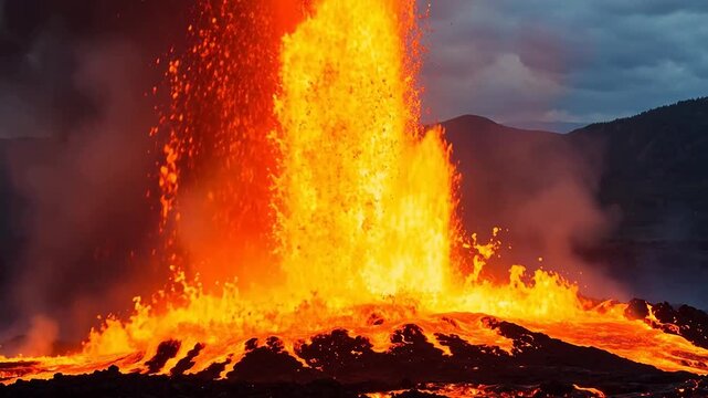 Fierce Lava Fountain in Volcanic Eruption