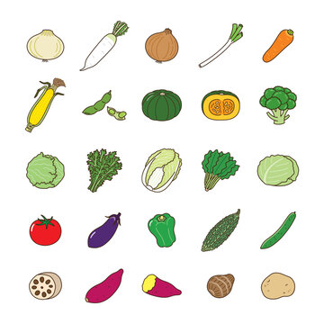 シンプルかわいい野菜のベクターイラストセット／A set of simple and cute vegetable vector illustrations.