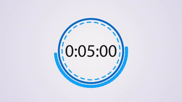 Bright blue dashed circle ten minute countdown timer ticking smoothly on isolated white background doubling as abstract light leaks overlay 4K UHD
