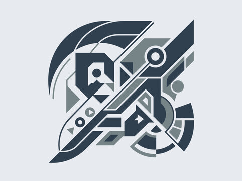 Abstract Geometric Technical Illustration in Blue and Grey Palette
