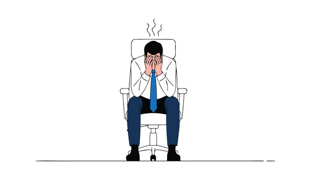 Businessman sitting on chair feeling hot sweat