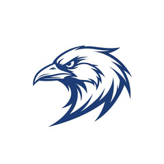 Fototapeta premium Stylized of a sharp eagle head in profile facing left with bold blue lines on a plain white background, for sports