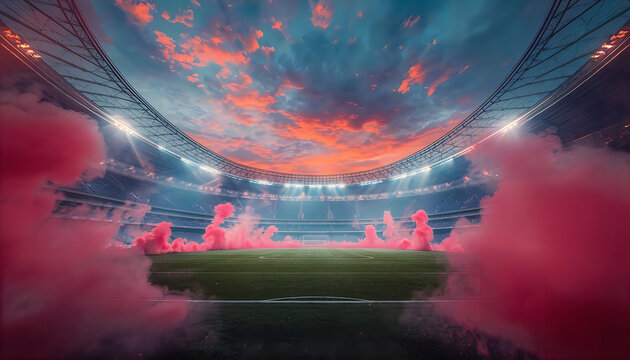 Football Stadium With Colorful Smoke Celebration Scene